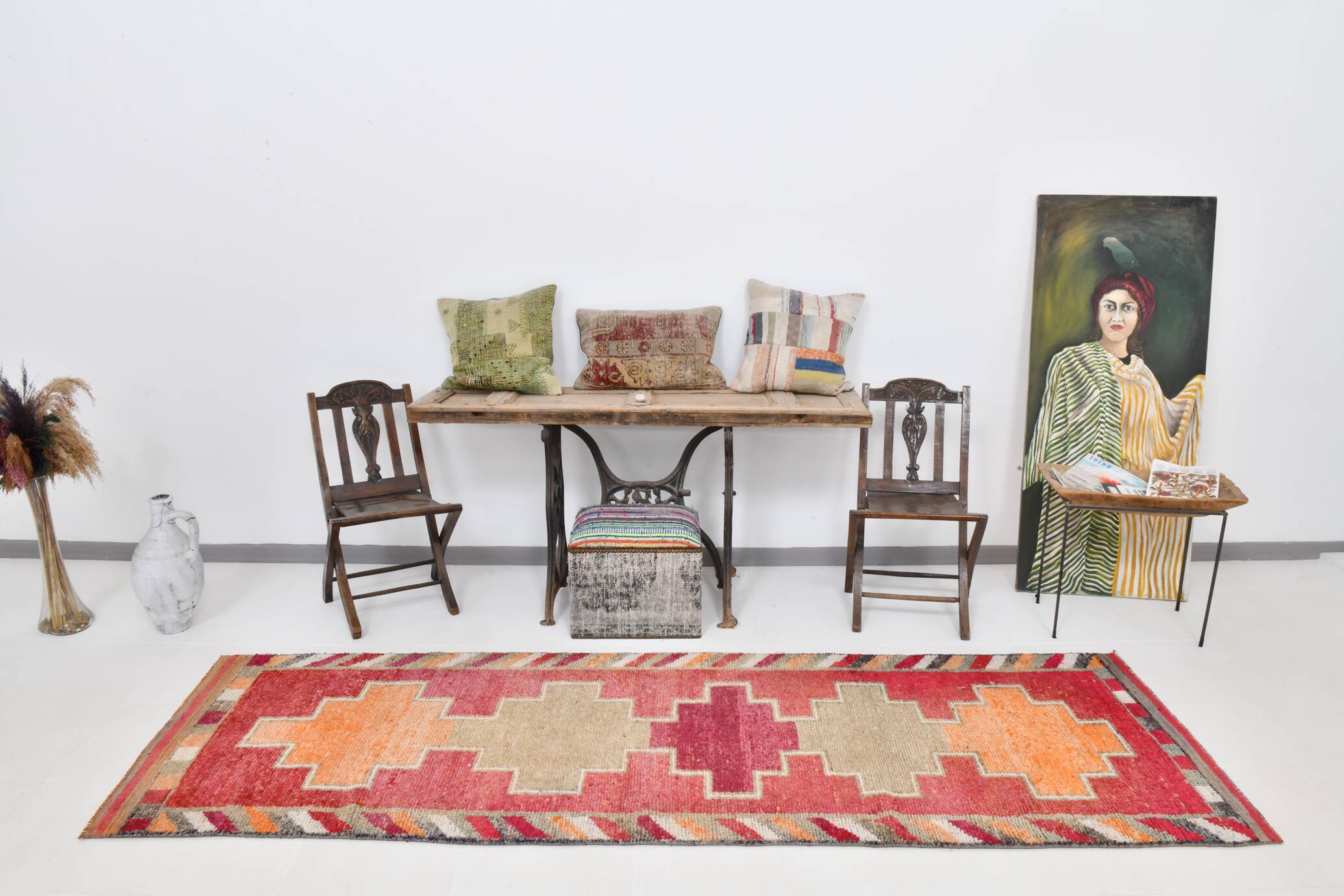 3x10 Orange & Red Turkish Vintage Runner Rug, 97x301Cm SK 22031