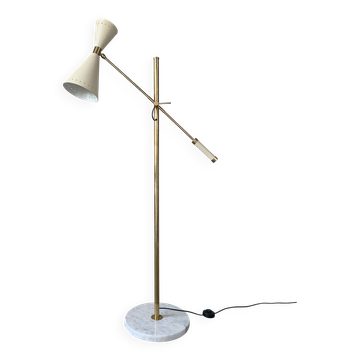 Midcentury brass and marble diablo floor lamp, Italy 1960s
