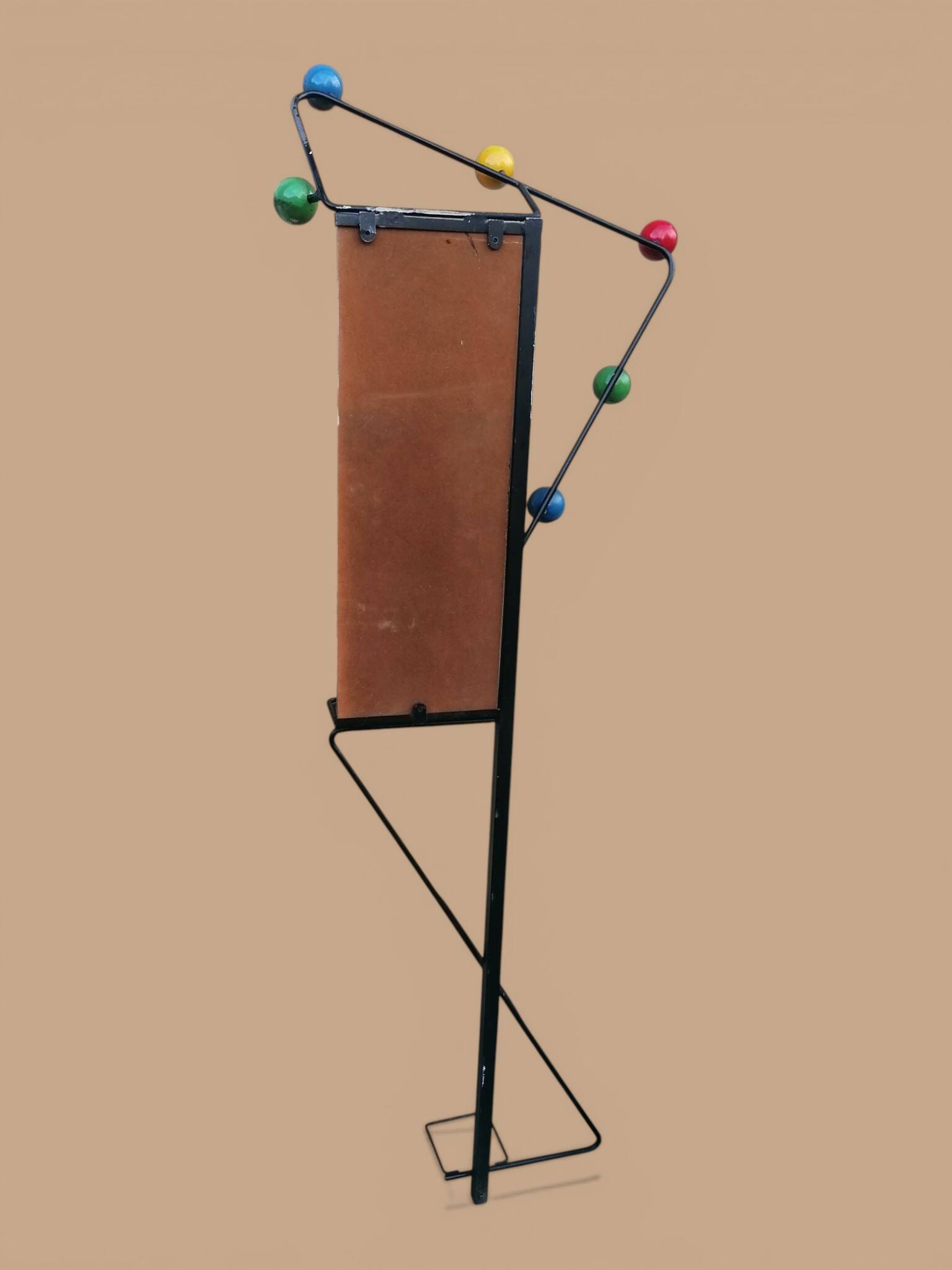 Coat rack / black metal coat stand 1950 - Coloured ball hooks.