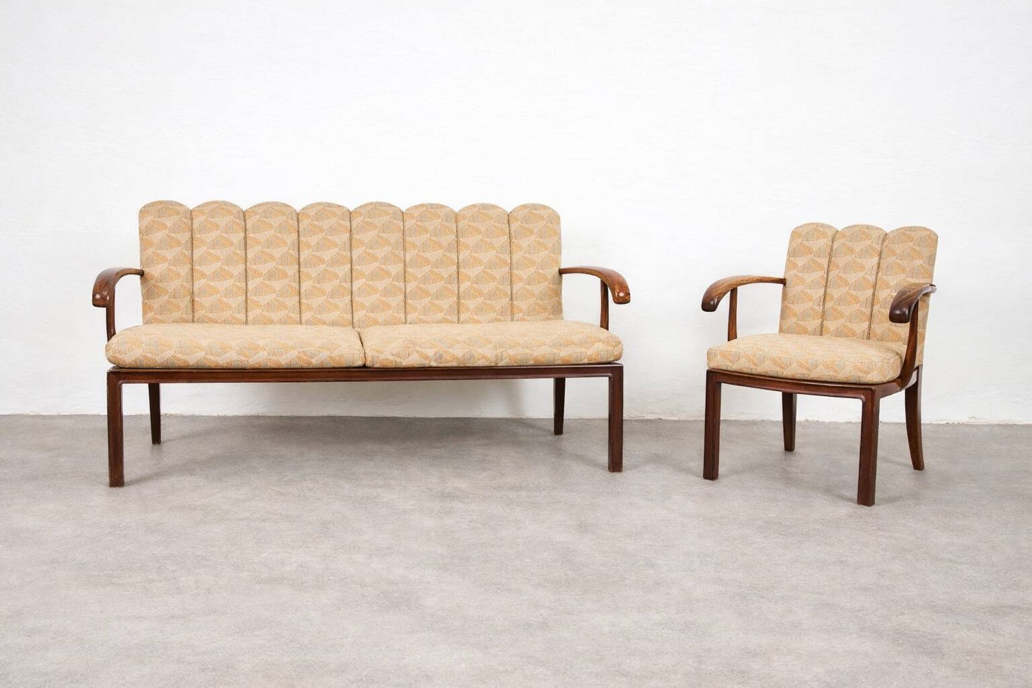 Dining room bench and armchair set, Vienna-Budapest, circa 1930.