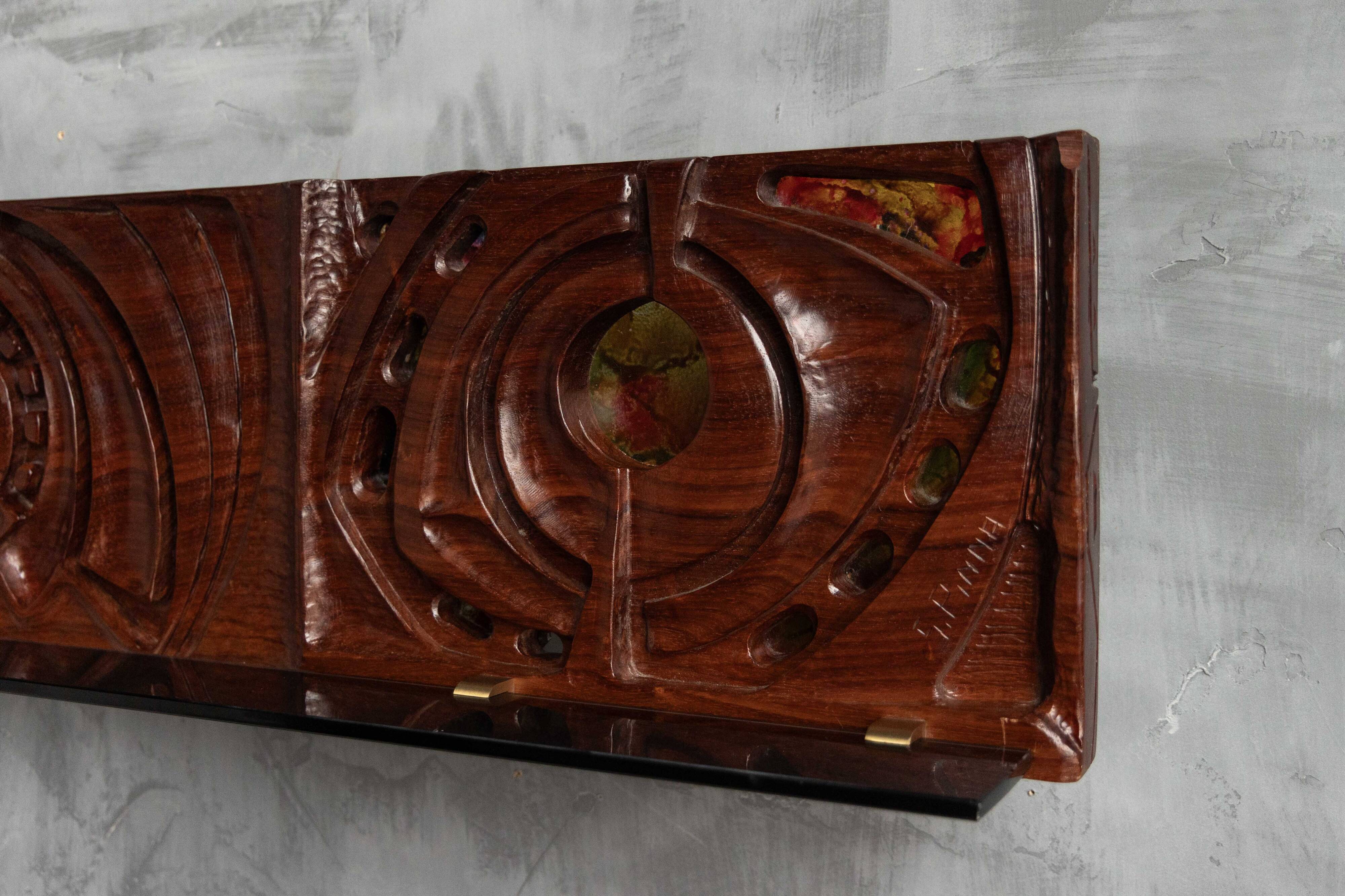 Carved wooden wall panel by Gianni Pinna, Italy, 1970s