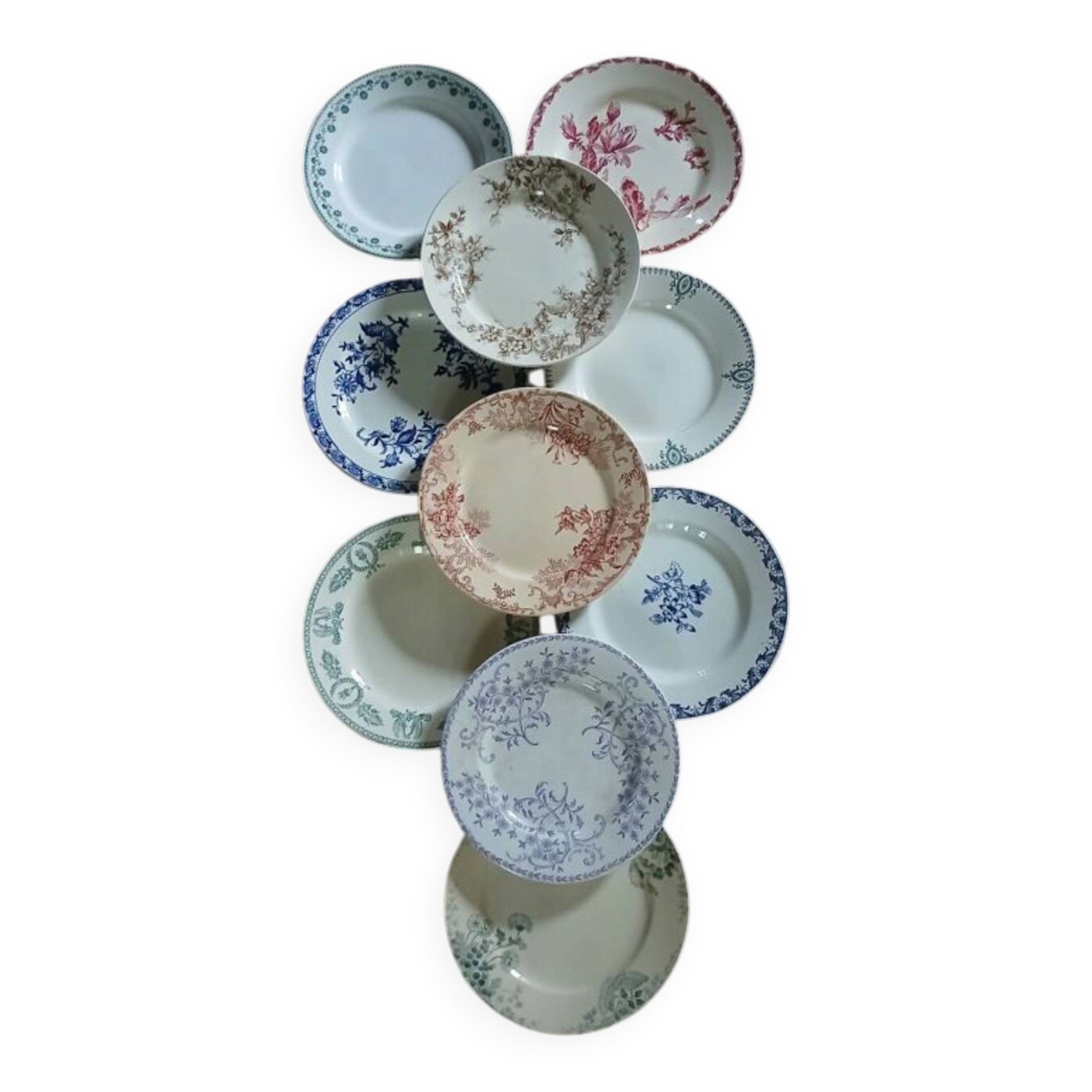 10 antique flat plates in ironstone