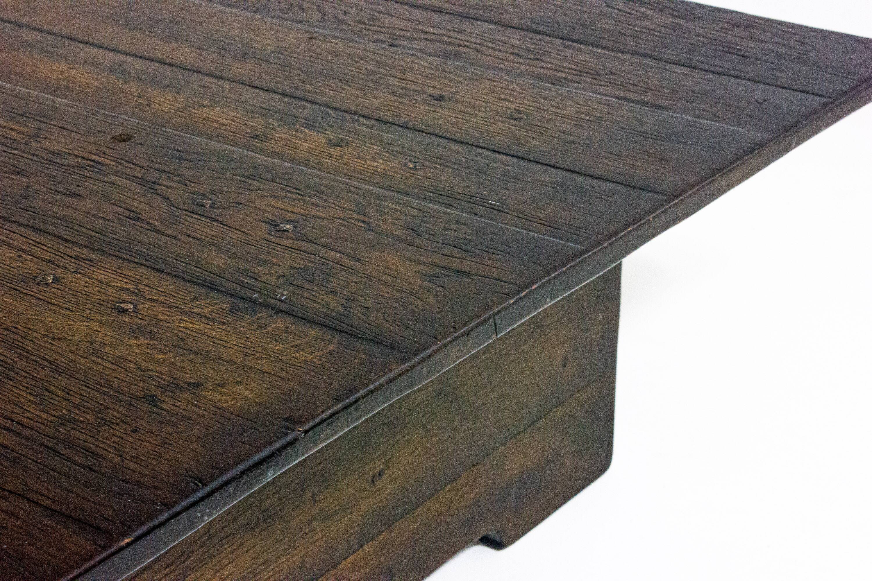 Large rustic brutalist coffee table in patinated wood, 1980s