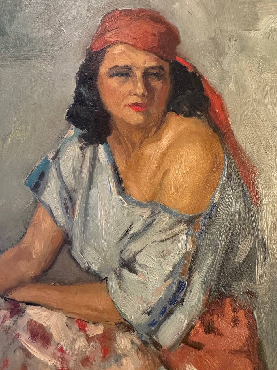 Old painting, portrait of a gypsy woman, signed Yves Diey, 20th century