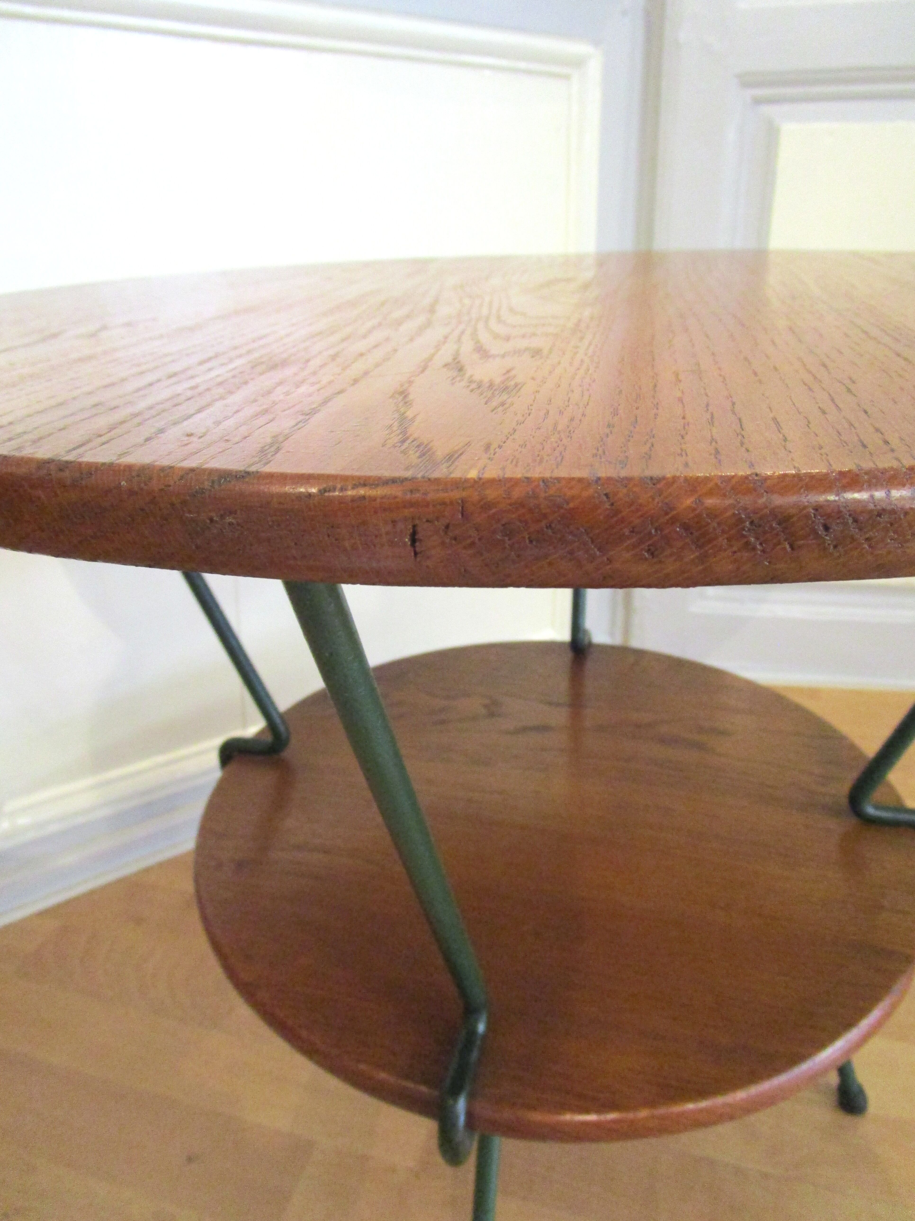 Round coffee table solid wood and vintage metal