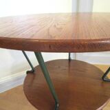 Round coffee table solid wood and vintage metal