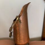 Old hammered copper charcoal bucket with wooden handles