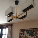 Arlus chandelier 4x2 brass lights prespex 1950/1960 vintage