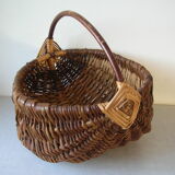 Old basket in wicker and wood of Normandy deco kitchen farm normande 40 cm