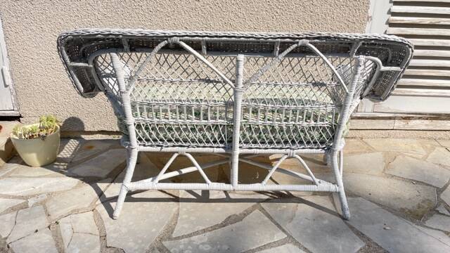 Vintage rattan kids garden bench