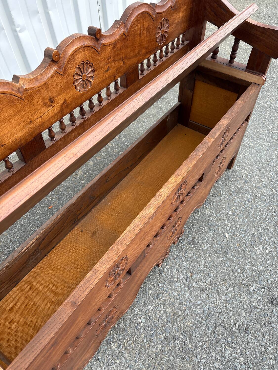 Carved wooden storage bench – rustic Savoyard style