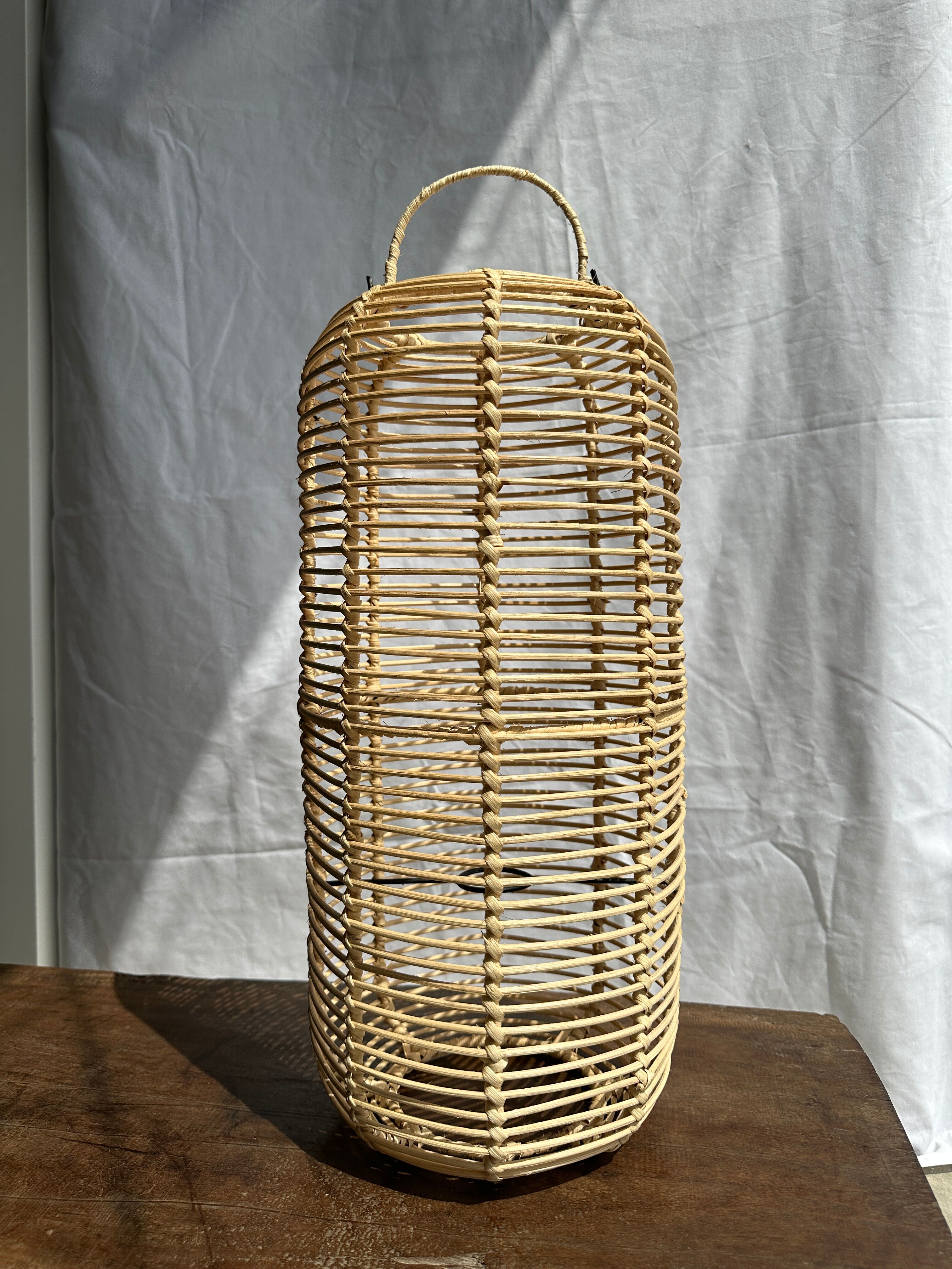 Large lantern-shaped rattan pendant lamp H50 D24