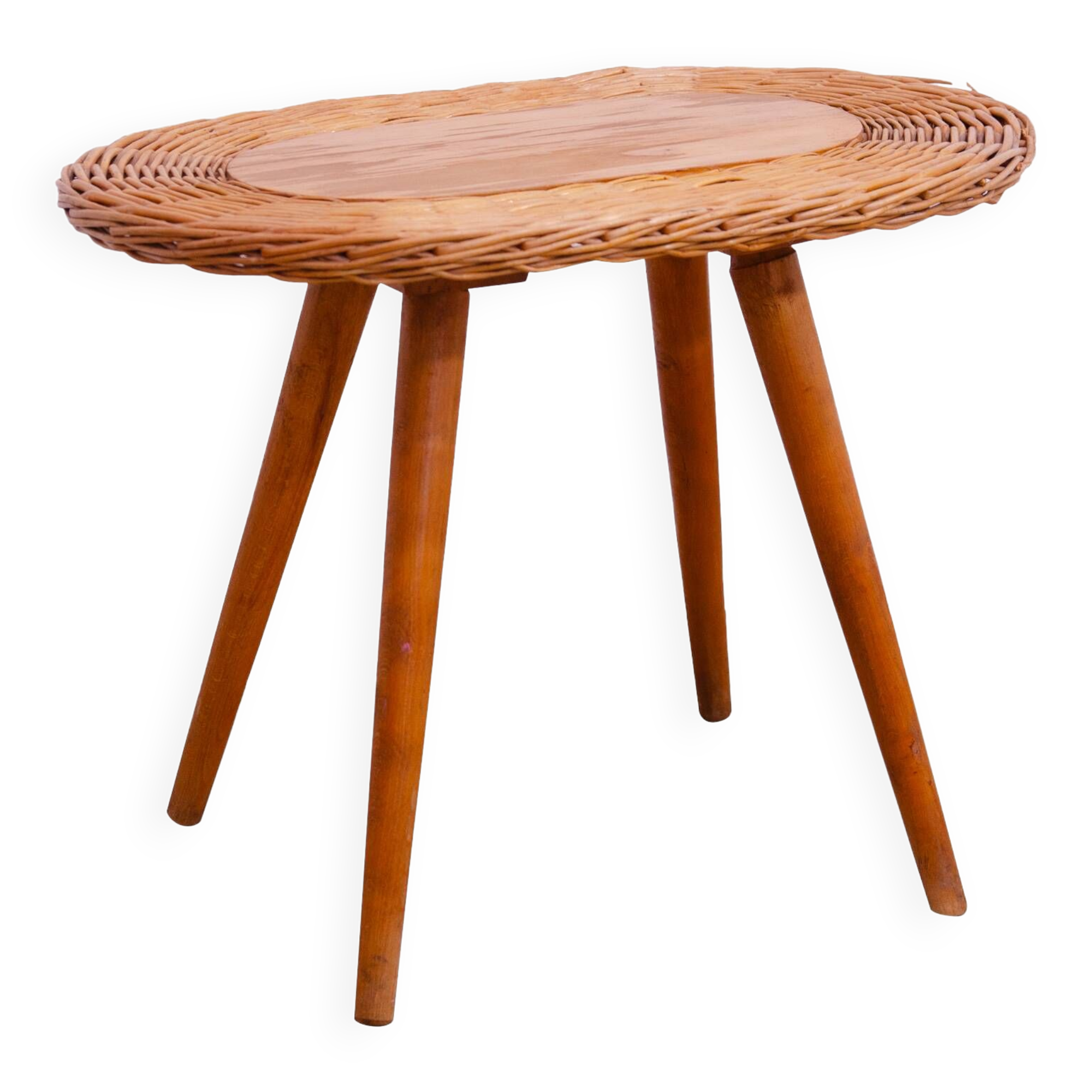 Mid century rattan stool by Jan Kalous for ÚLUV, 1960´s, Czechoslovakia