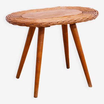 Tabouret vintage en rotin par Jan Kalous pour ÚLUV, 1960, Tchécoslovaquie