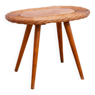 Tabouret vintage en rotin par Jan Kalous pour ÚLUV, 1960, Tchécoslovaquie