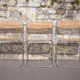 Set of 3 folding chairs in rattan and chromed metal, vintage chair, design, 60's