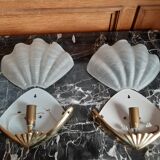 Pair of wall lamp shell bronze frame 1970 art deco style
