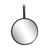 Miroir rond en cuir noir