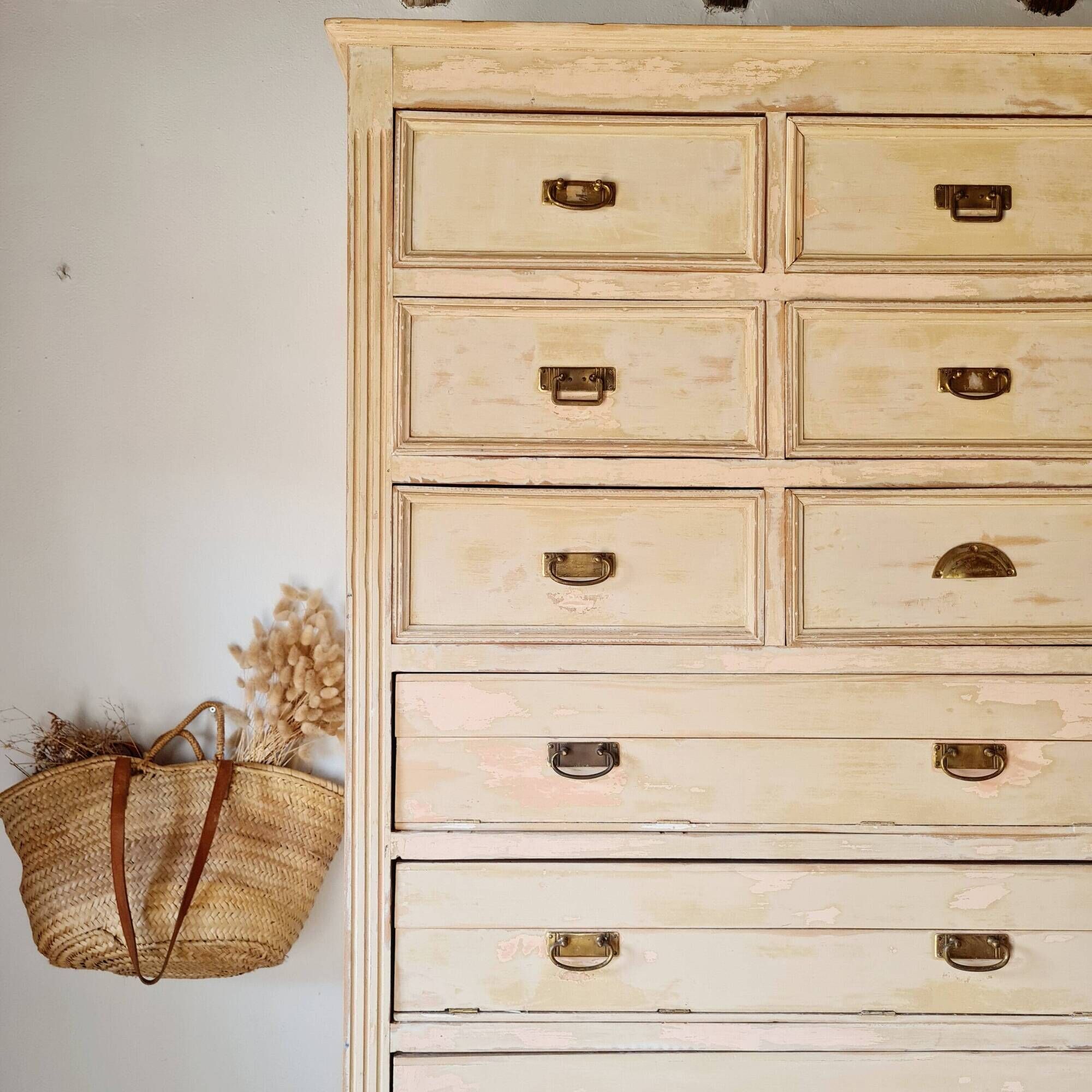 Trade furniture, haberdashery - high patinated chest of drawers