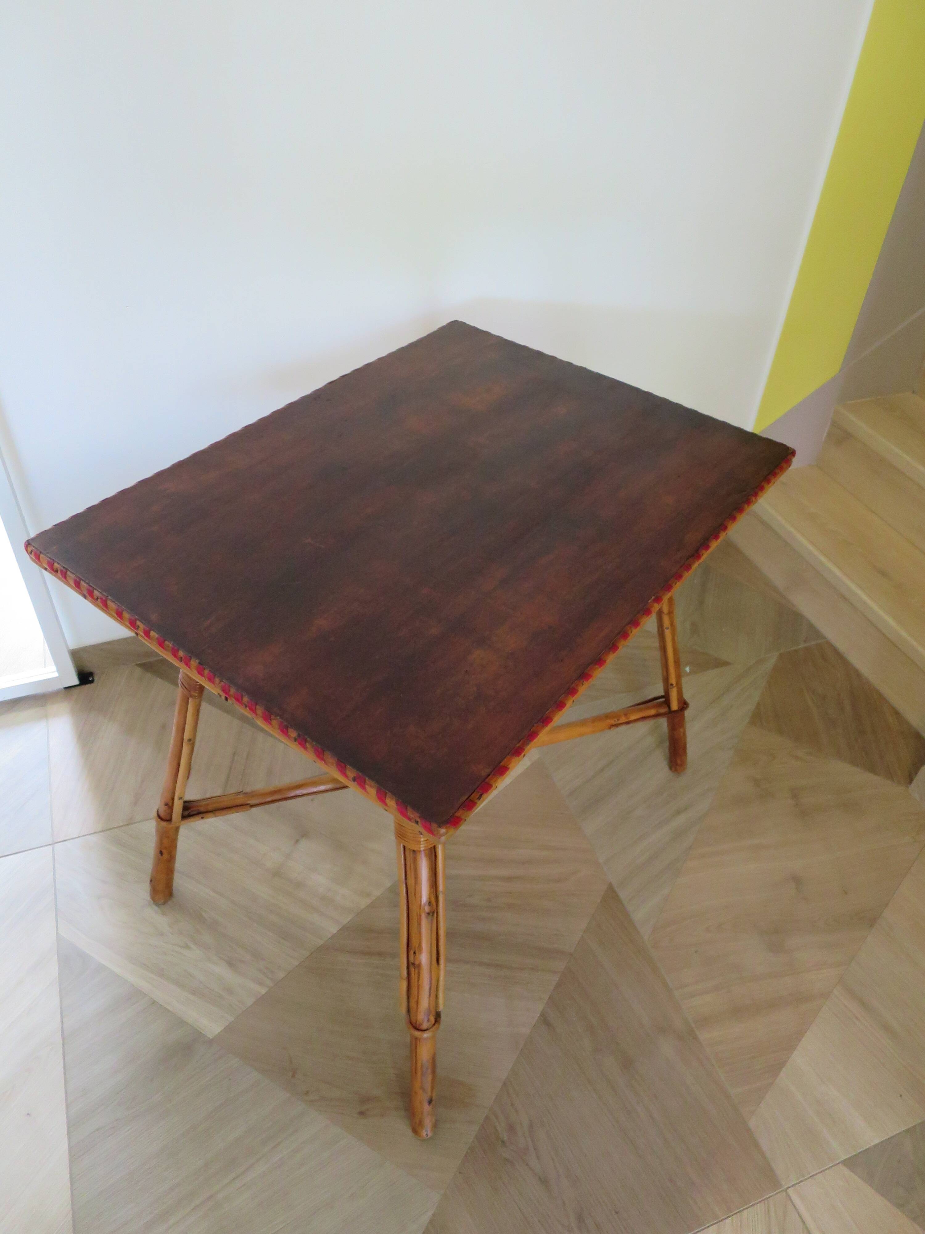 Wooden, bamboo and rattan game table, 1960s