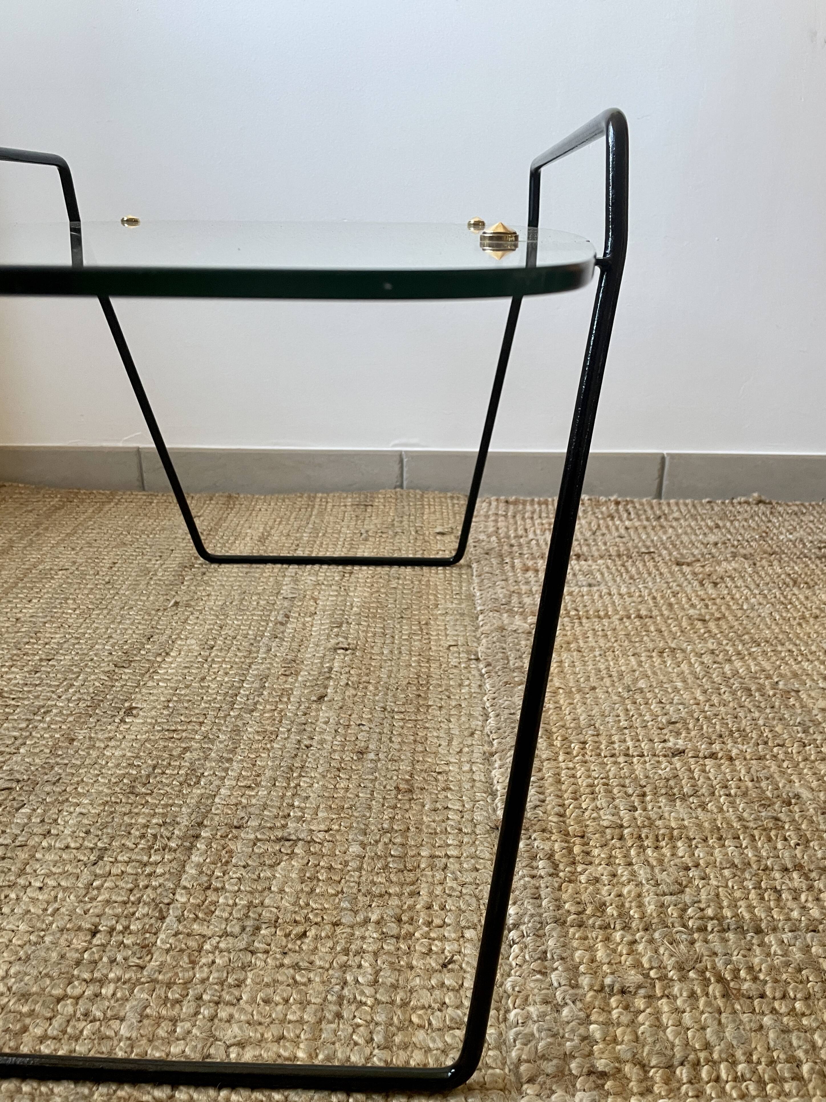 Table basse en verre et métal années 50