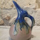 Vase, or pitcher, in enamelled stoneware with a bird's head, circa 1920