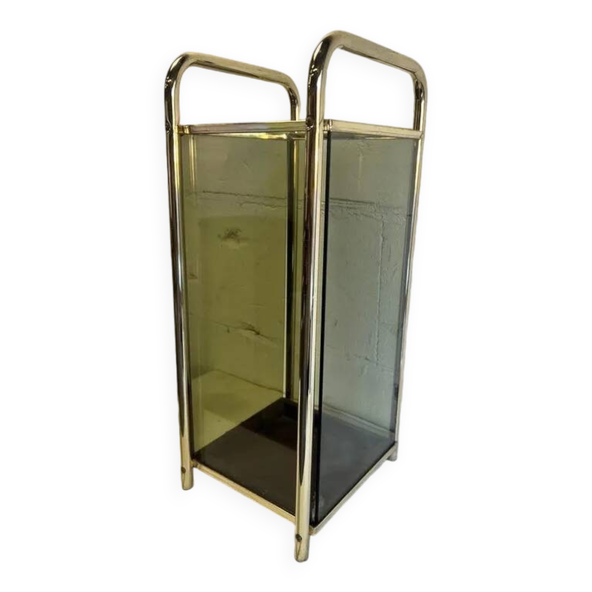 Vintage 'gold' umbrella stand with smoked glass