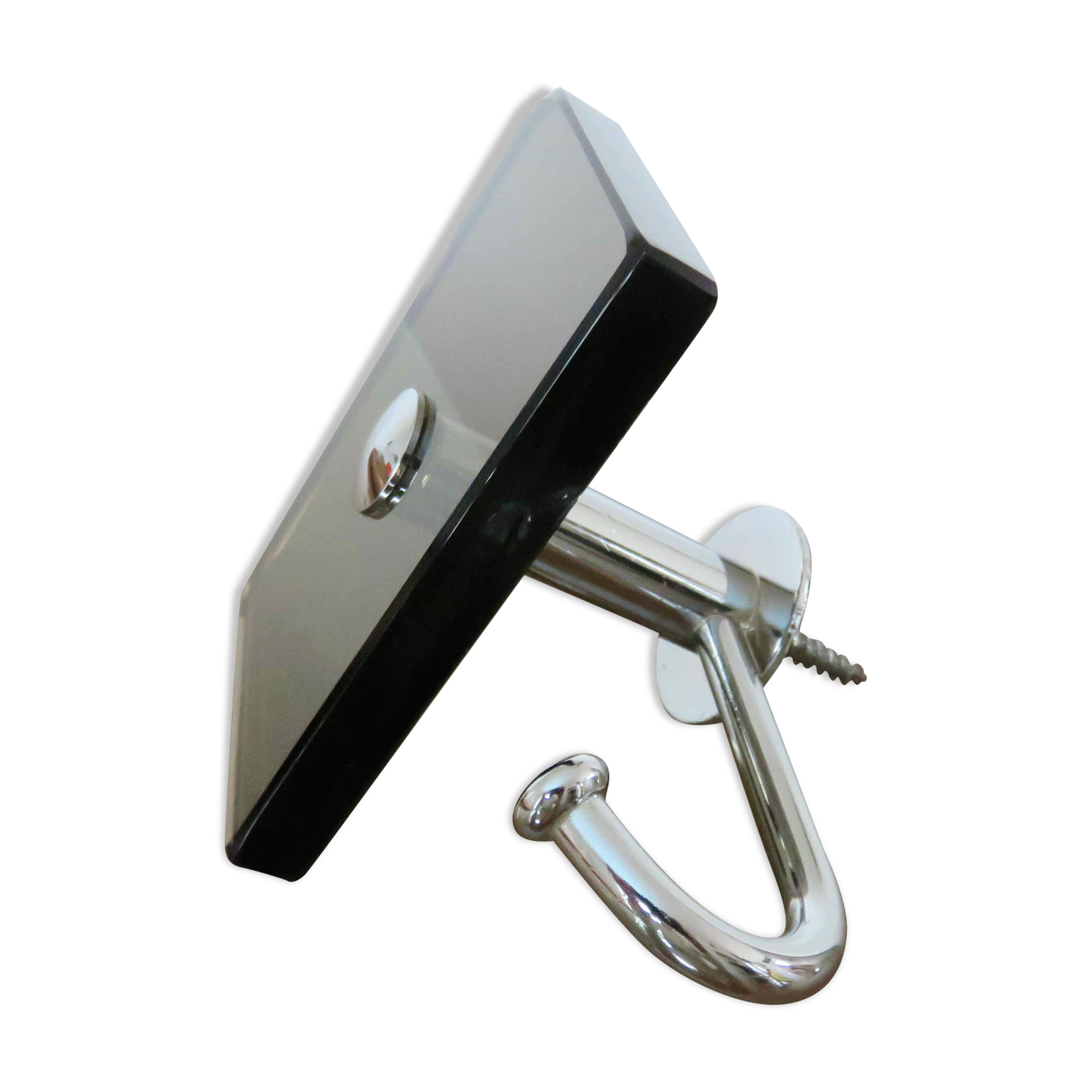 Chrome metal hook and smoked glass 70s