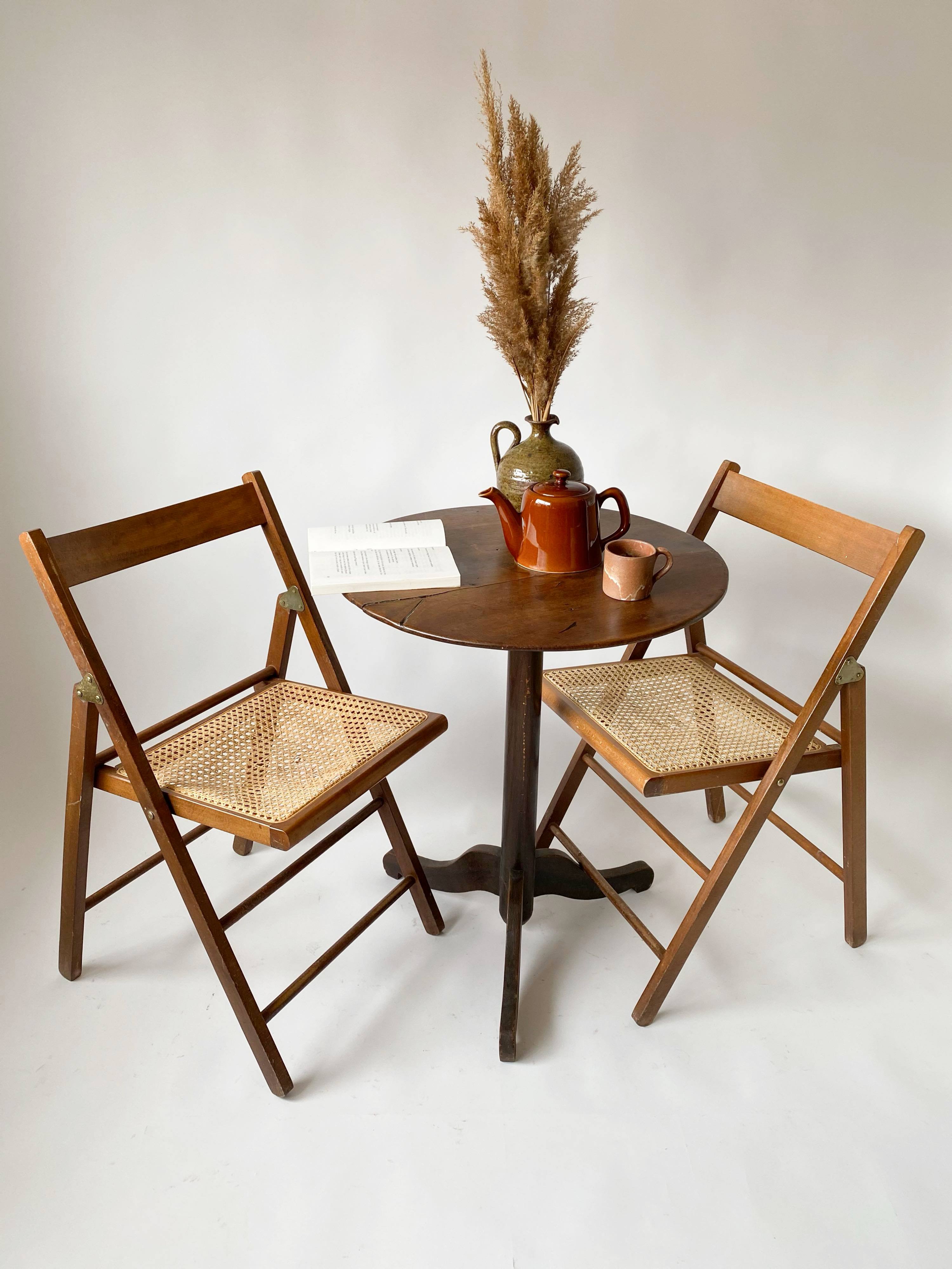 Pair folding chairs caning
