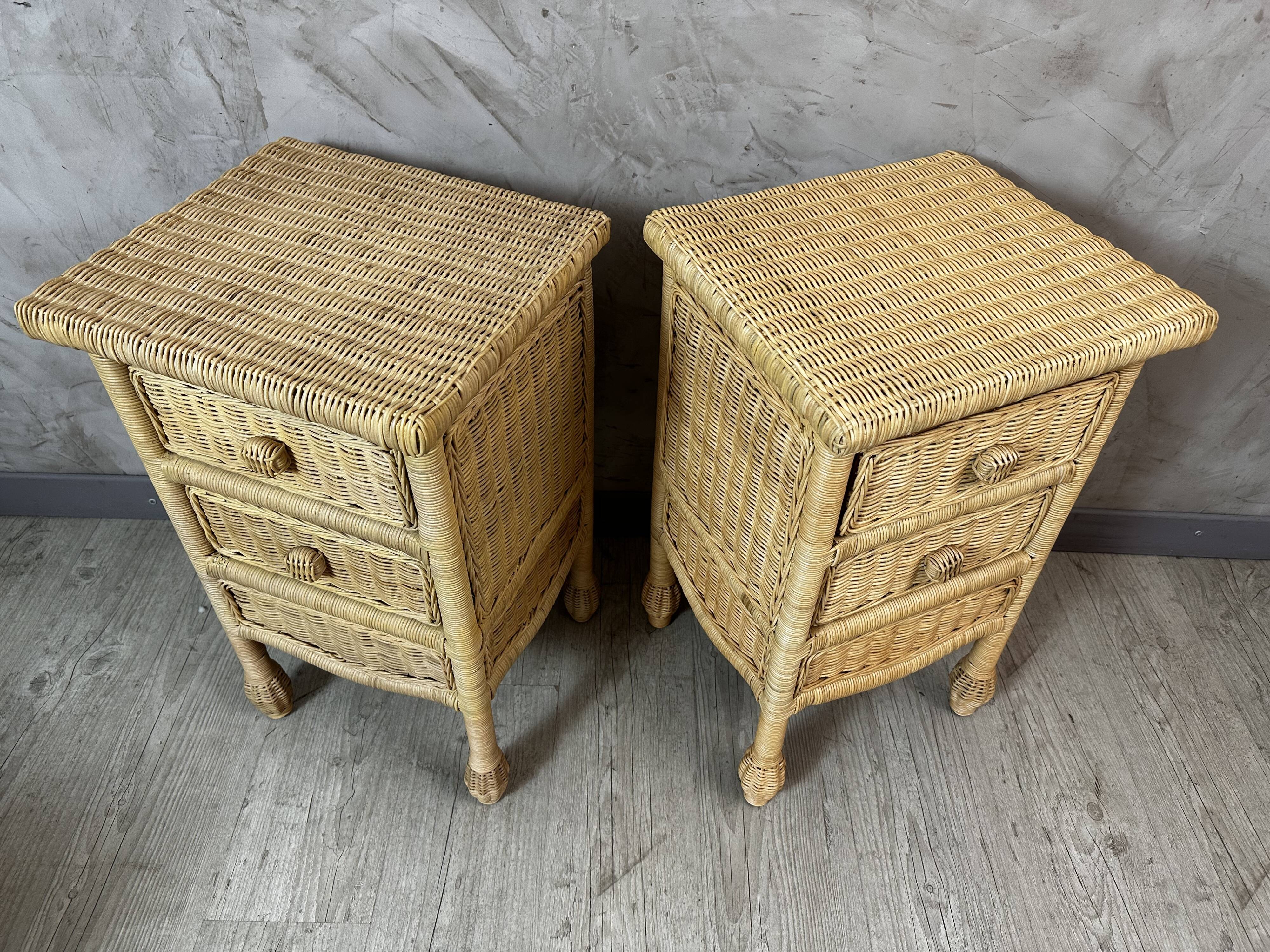 Pair of rattan bedside tables