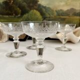 4 antique crystal champagne glasses with interlacing engraving