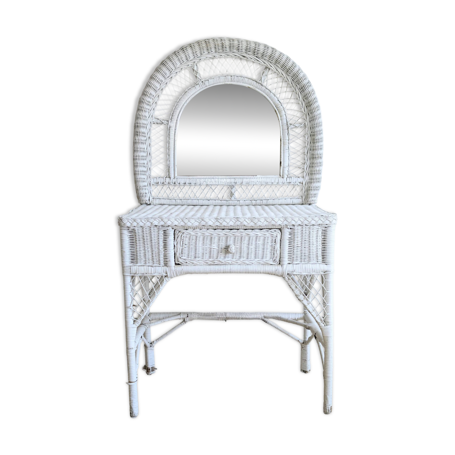 White rattan dressing table, shabby chic style, 1970s.