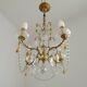 Vintage 4-Light Bronze, Glass & Crystal Chandelier with Amber Glass Drops