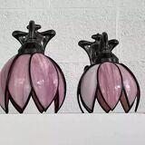 Pair of iron and glass wall lights