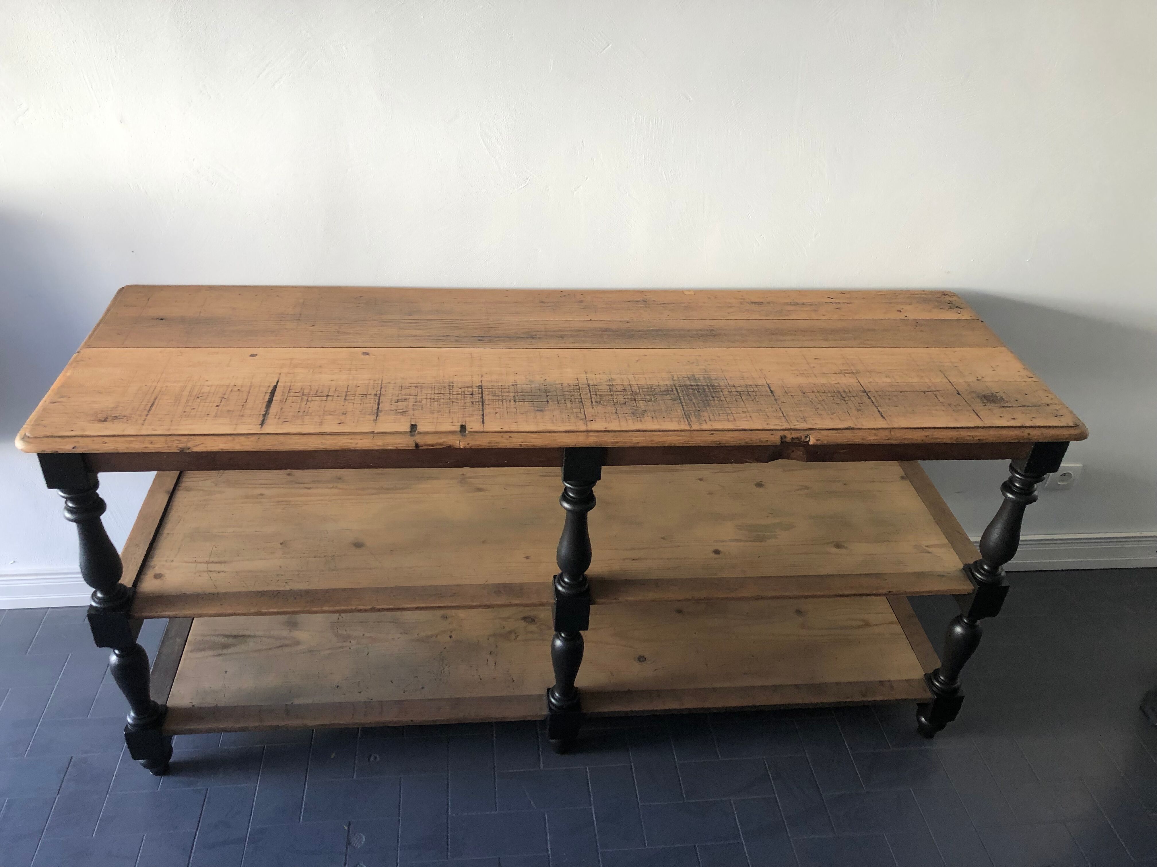 Draper in oak trade counter table / haberdashery