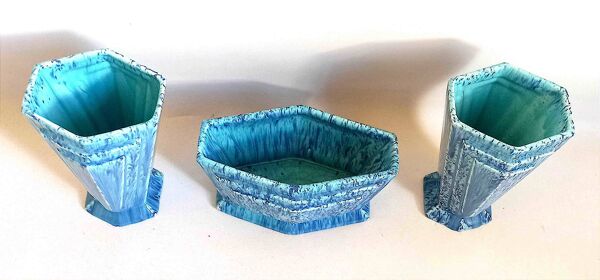 Garniture de cheminée bleue Art Déco 3 pièces