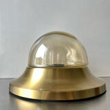 Vintage  Midcentury wall ceiling light in  Brass amber colored glass