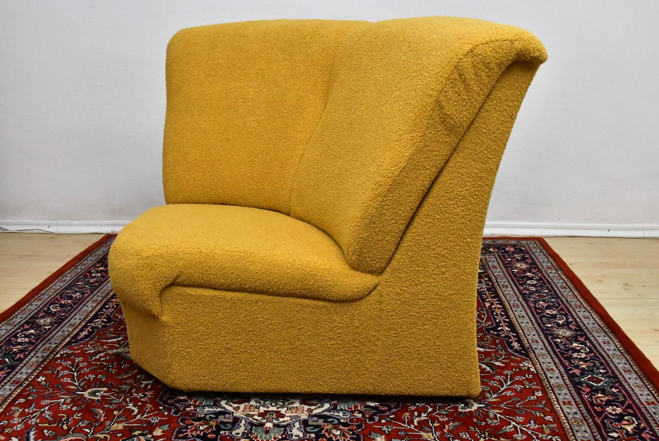 Yellow bouclé corner modular sofa, 1970s, set of 6