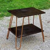 Vintage double wooden side table with copper base from the 50s