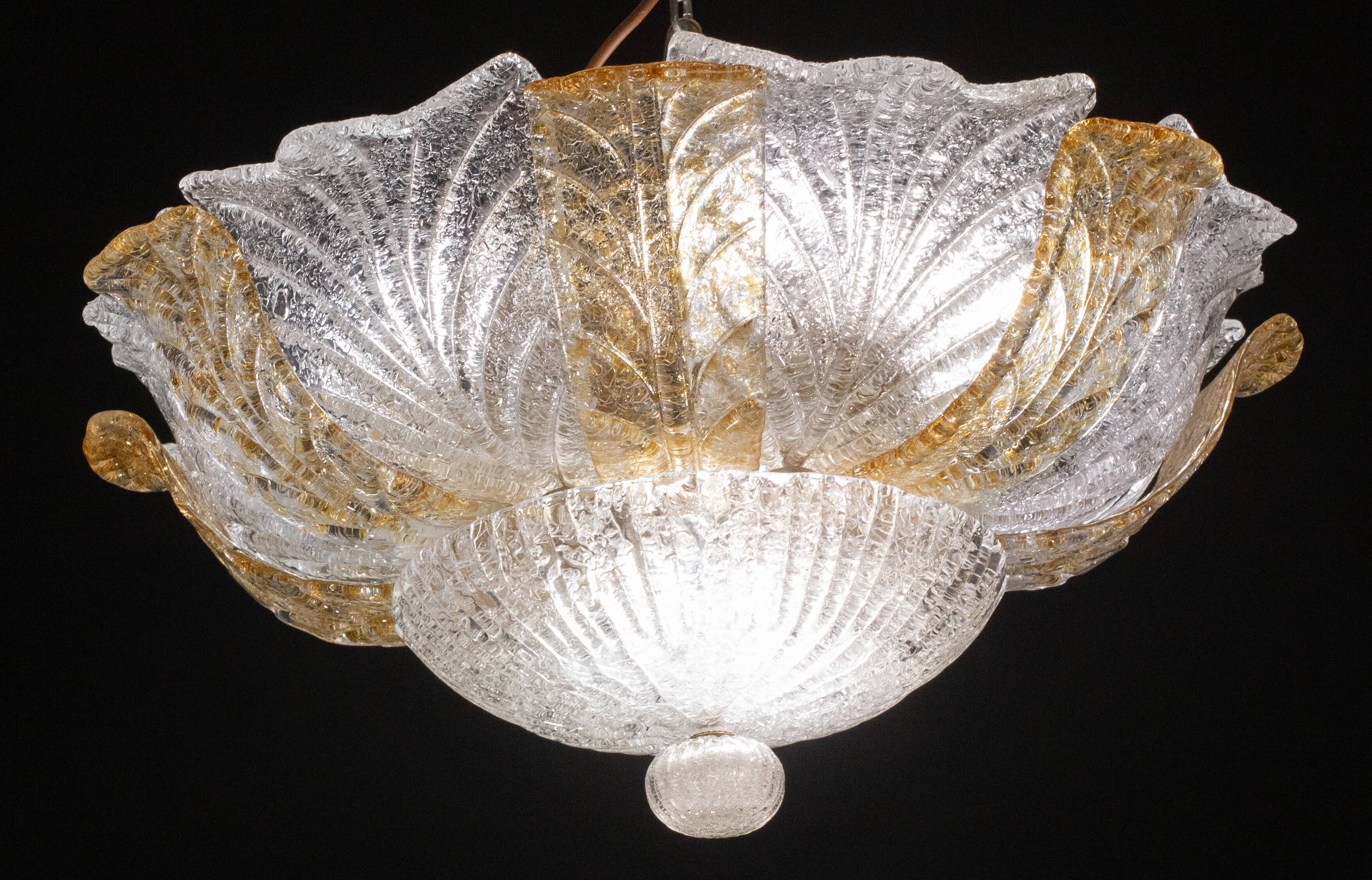 Italian Orange and Trasparent and Murano Glass Ceiling Light