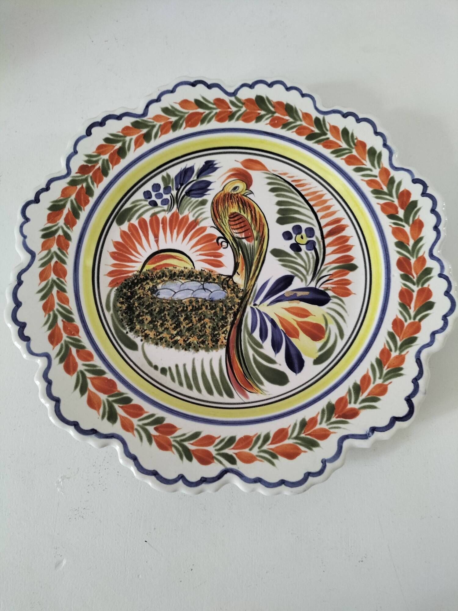 Henriot Quimper plate – pheasant motif – scalloped edge – F14 decoration