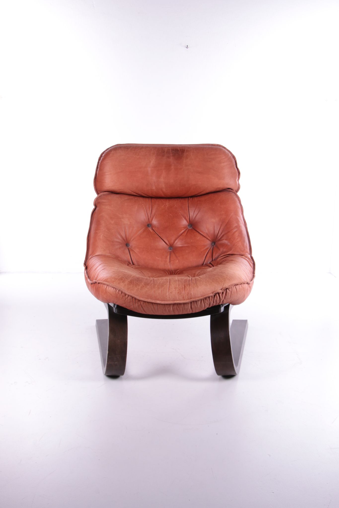 Vintage Brazilian Armchair with Cognac color leather seat cushion, 70s