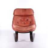 Vintage Brazilian Armchair with Cognac color leather seat cushion, 70s
