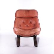 Vintage Brazilian Armchair with Cognac color leather seat cushion, 70s