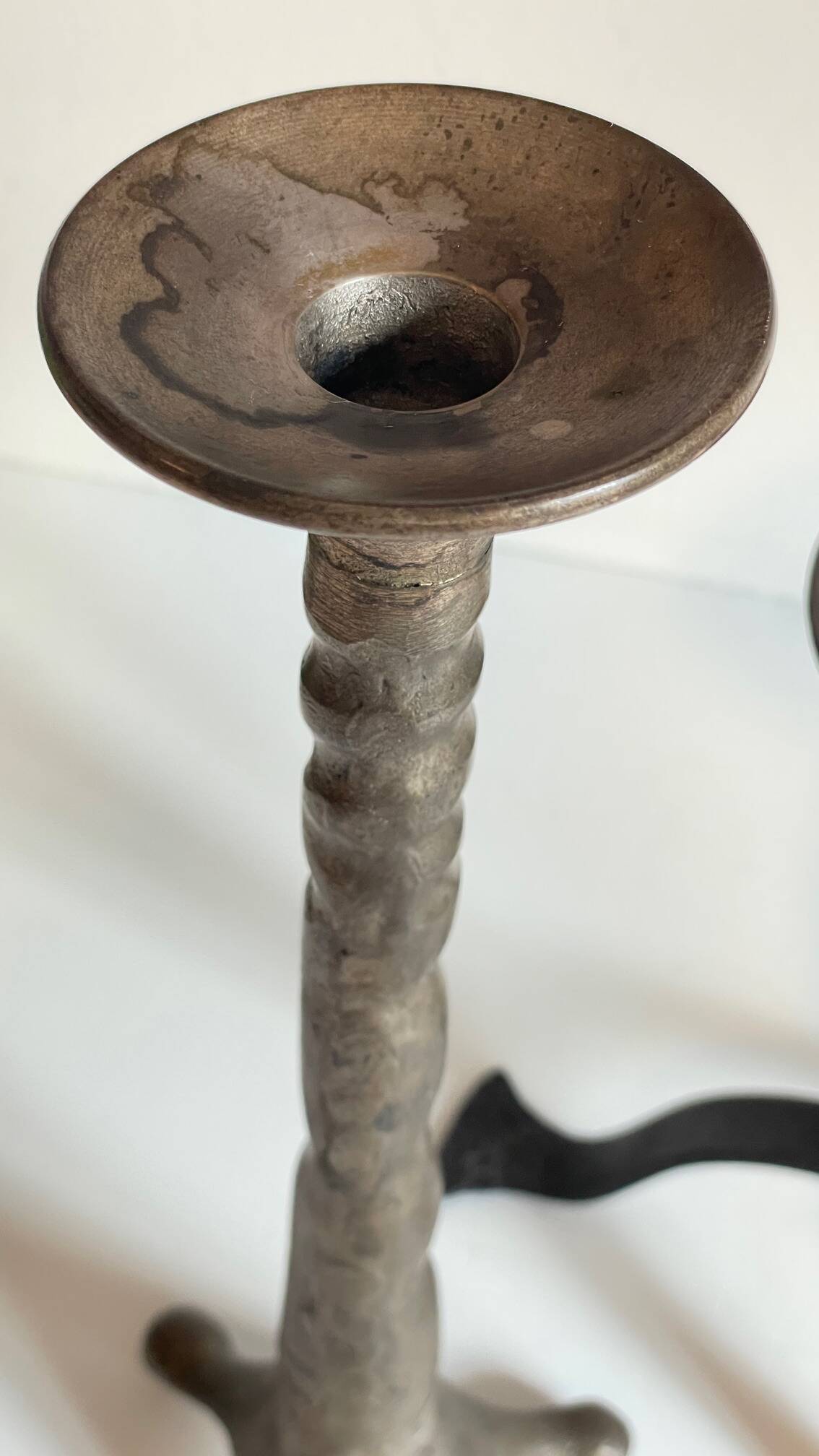Pair of Brutalist Vintage Steel Candlesticks