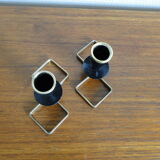 Pair of vintage candle holders in black metal and brass Sweden 1960
