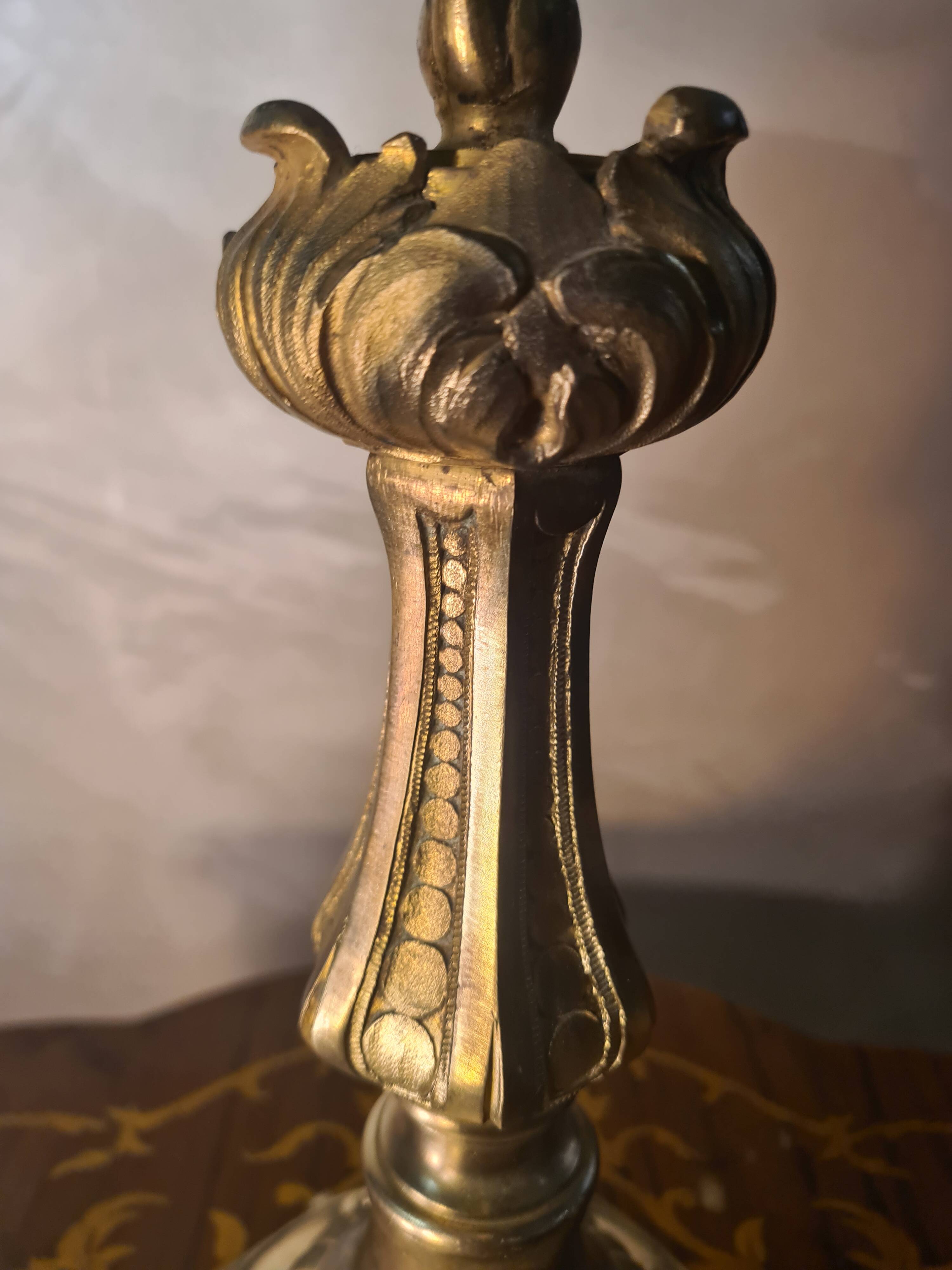 antique bronze floor lamp from the 19th century in superb condition with a beautiful iris glass shade