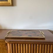 Hollywood regency brass and leaves resin tray, Montagnani Firenze Italy 1970s