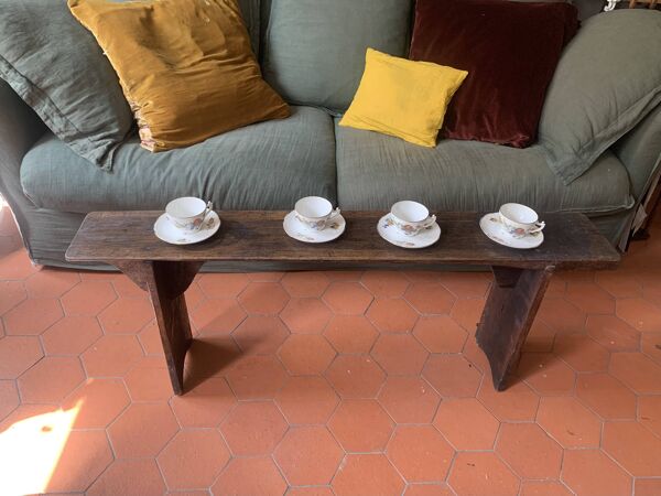 Banc 19e en chêne patiné, banc de ferme ancien