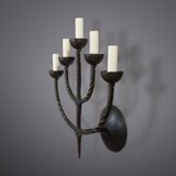Pair XL Vintage 1950s French Brutalist 5-Arm Wrought Iron Wall Lamps